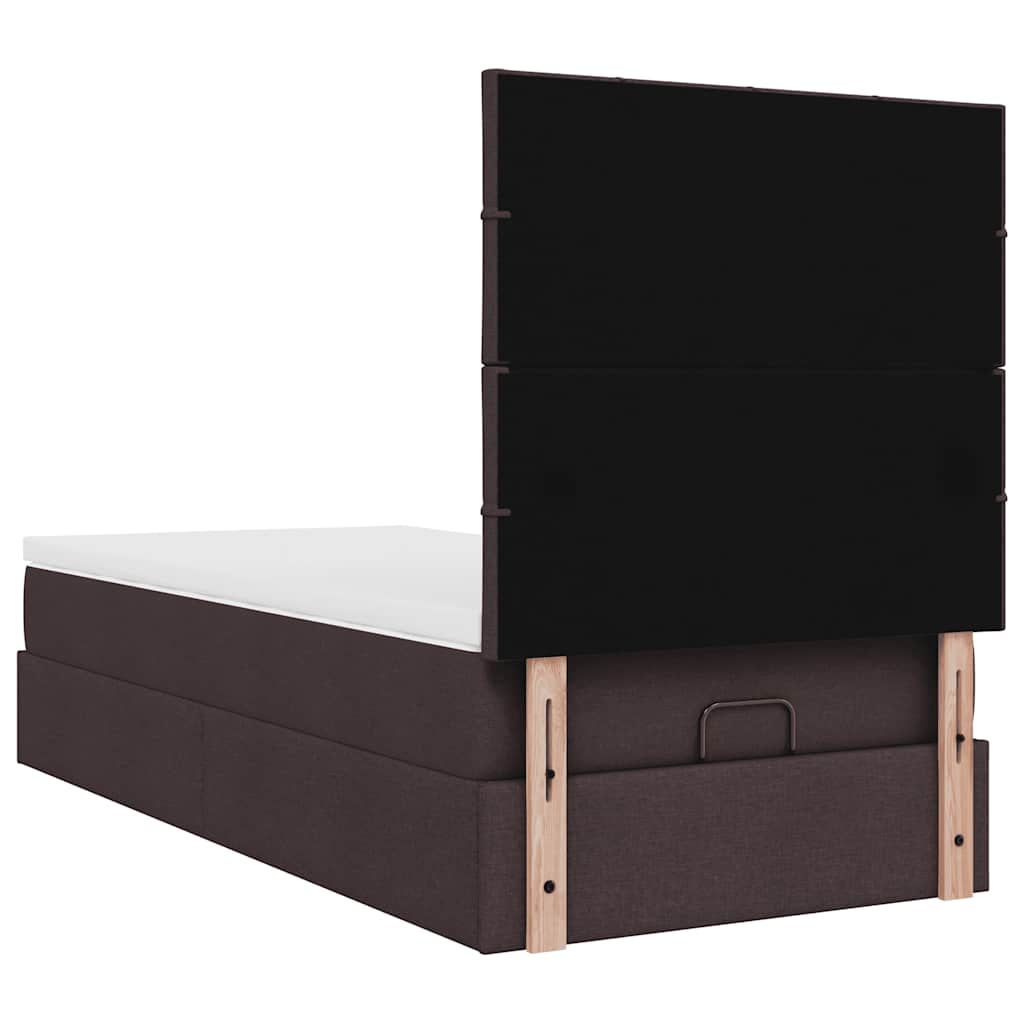 Ottoman bed frame with mattress, brown, 90x200cm, fabric