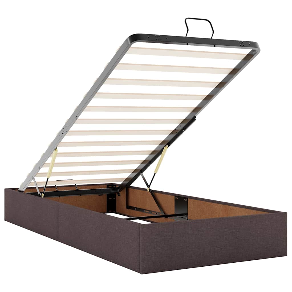 Ottoman bed frame with mattress, brown, 90x200cm, fabric