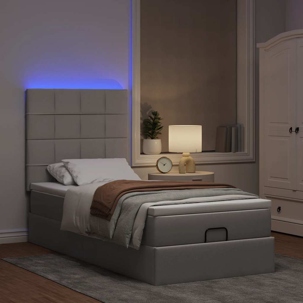 Osmanų lova su čiužiniu ir LED, taupe sp., 90x200cm, audinys