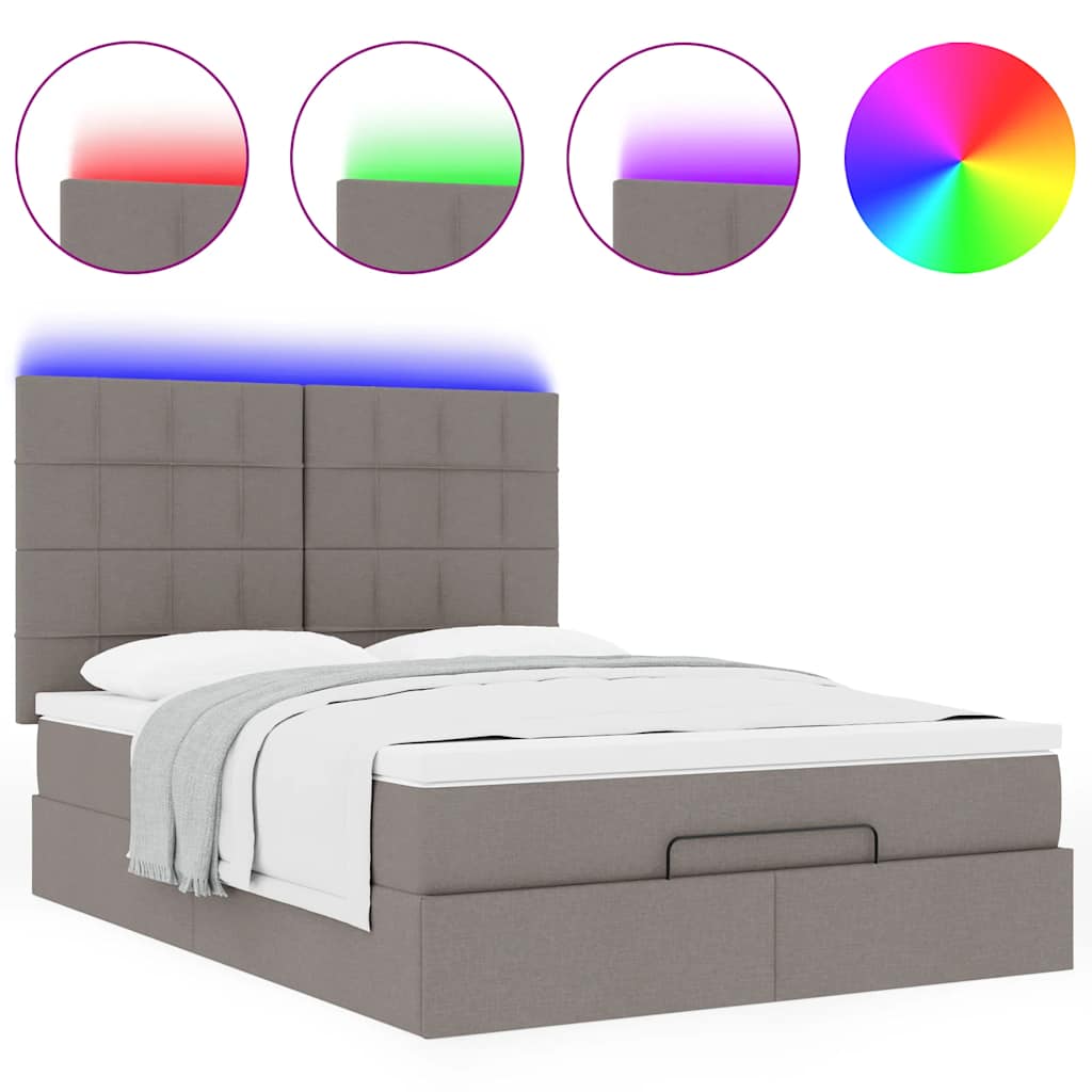 Ottoman bed frame with mattress, taupe, 140x200cm, fabric