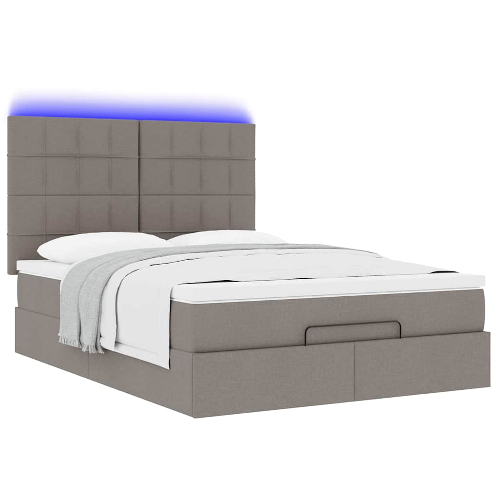 Ottoman bed frame with mattress, taupe, 140x200cm, fabric