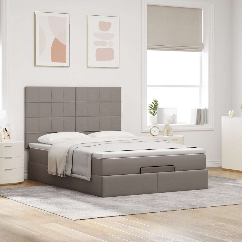 Ottoman bed frame with mattress, taupe, 140x200cm, fabric