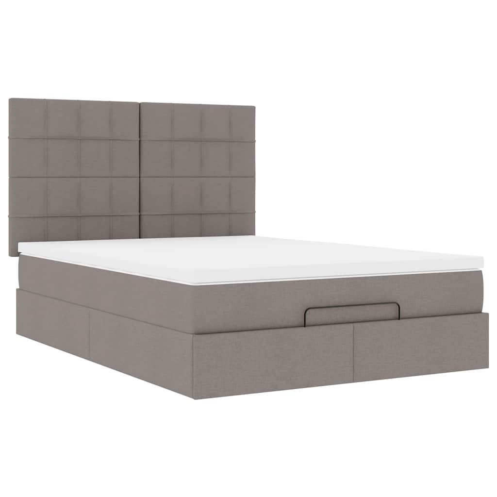 Ottoman bed frame with mattress, taupe, 140x200cm, fabric