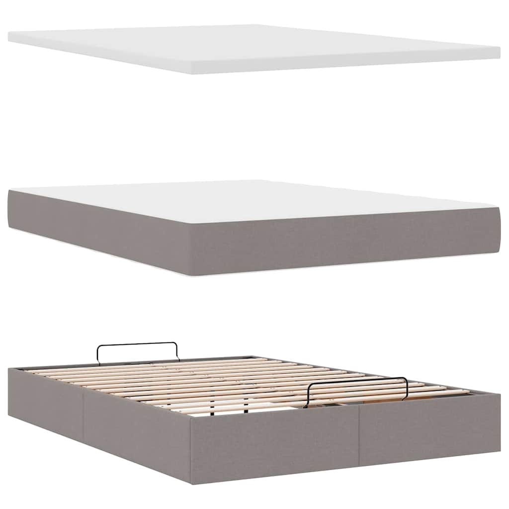 Ottoman bed frame with mattress, taupe, 140x200cm, fabric