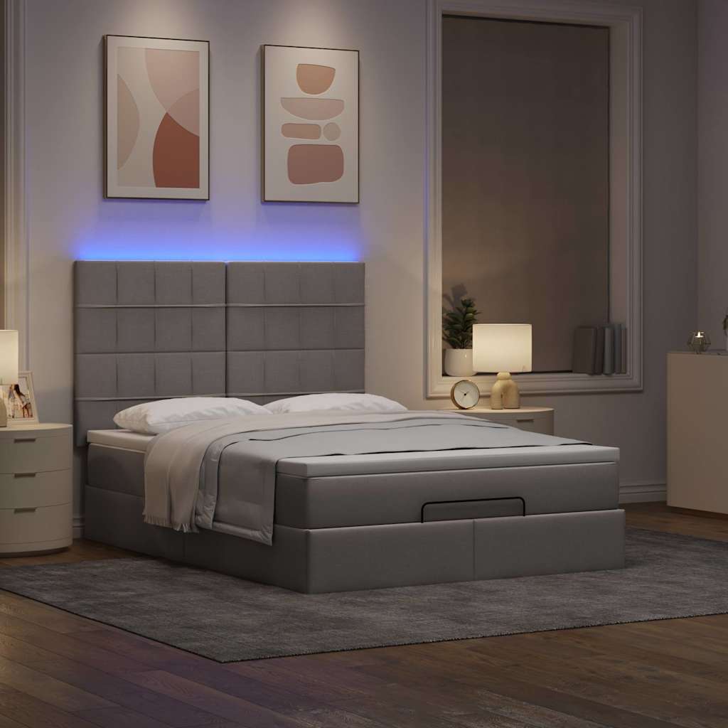 Ottoman bed frame with mattress, taupe, 140x200cm, fabric