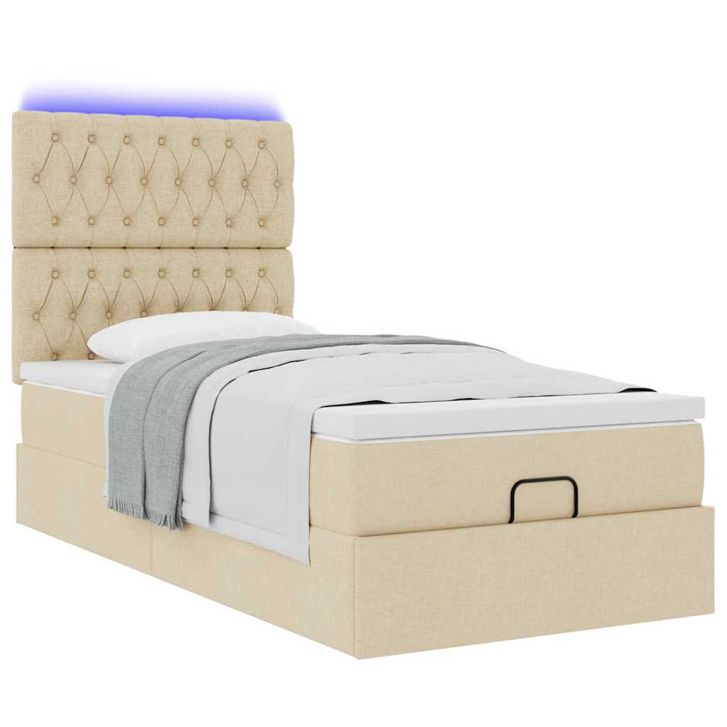 Ottoman bed frame with mattress, cream, 90x200cm, fabric