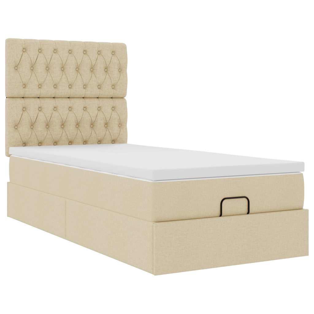 Ottoman bed frame with mattress, cream, 90x200cm, fabric