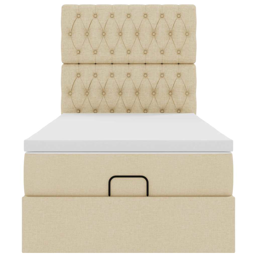 Ottoman bed frame with mattress, cream, 90x200cm, fabric