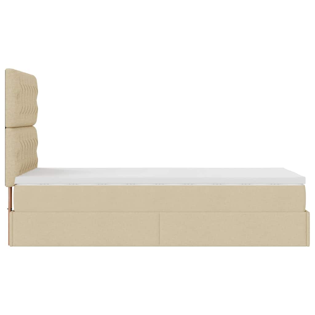 Ottoman bed frame with mattress, cream, 90x200cm, fabric