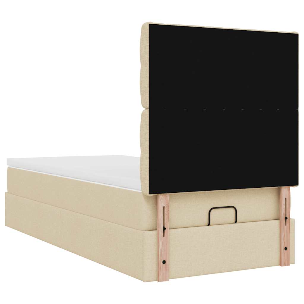 Ottoman bed frame with mattress, cream, 90x200cm, fabric