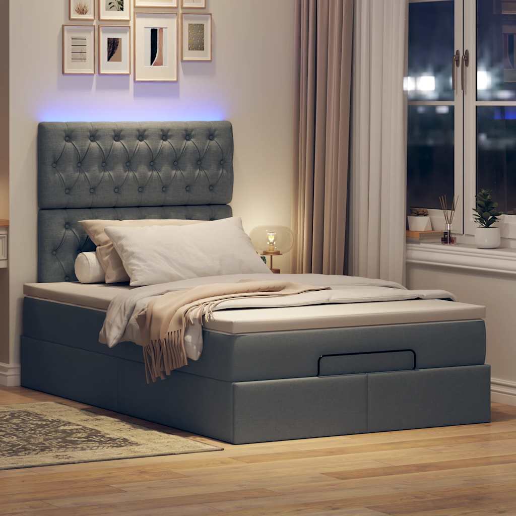 Osmanų lova su čiužiniu ir LED tamsiai pilkas 120x190cm audinys
