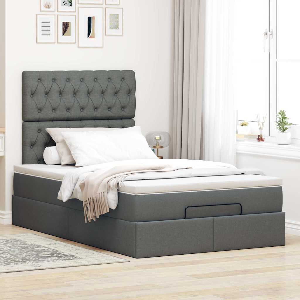 Osmanų lova su čiužiniu ir LED tamsiai pilkas 120x190cm audinys