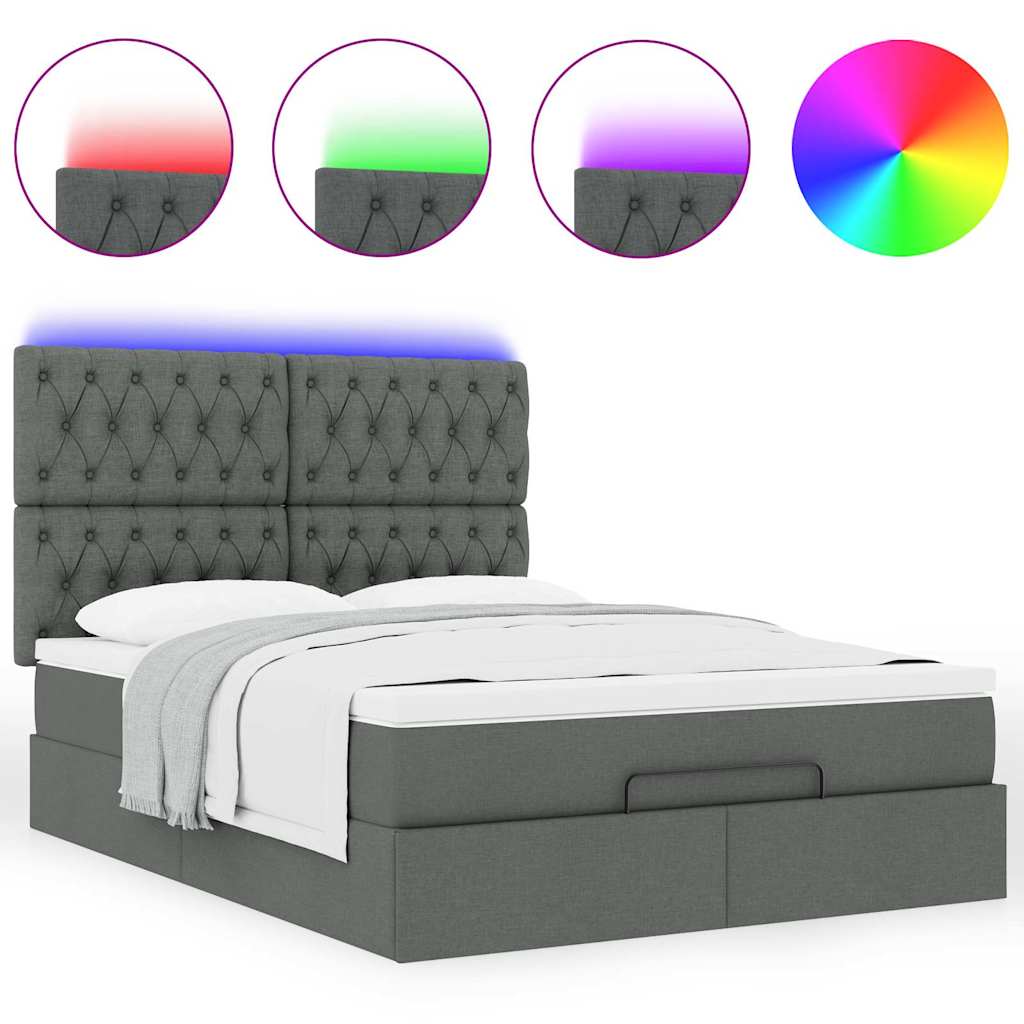 Ottoman bed frame with mattress, grey, 140x200cm, fabric