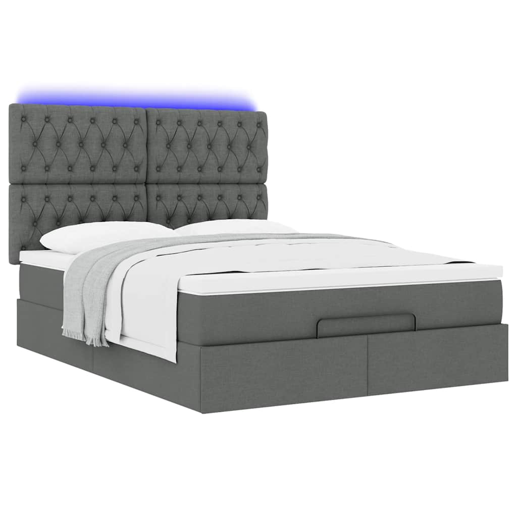 Ottoman bed frame with mattress, grey, 140x200cm, fabric