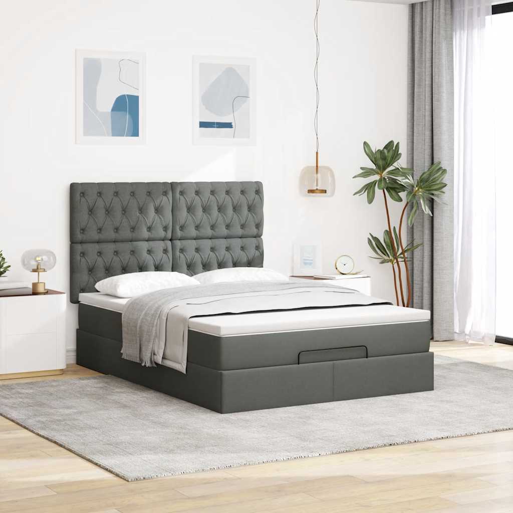 Ottoman bed frame with mattress, grey, 140x200cm, fabric