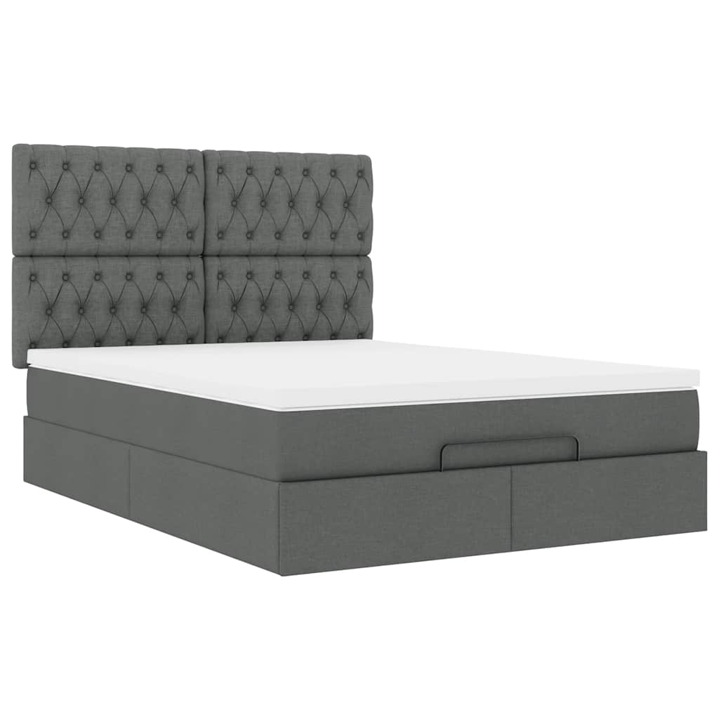 Ottoman bed frame with mattress, grey, 140x200cm, fabric
