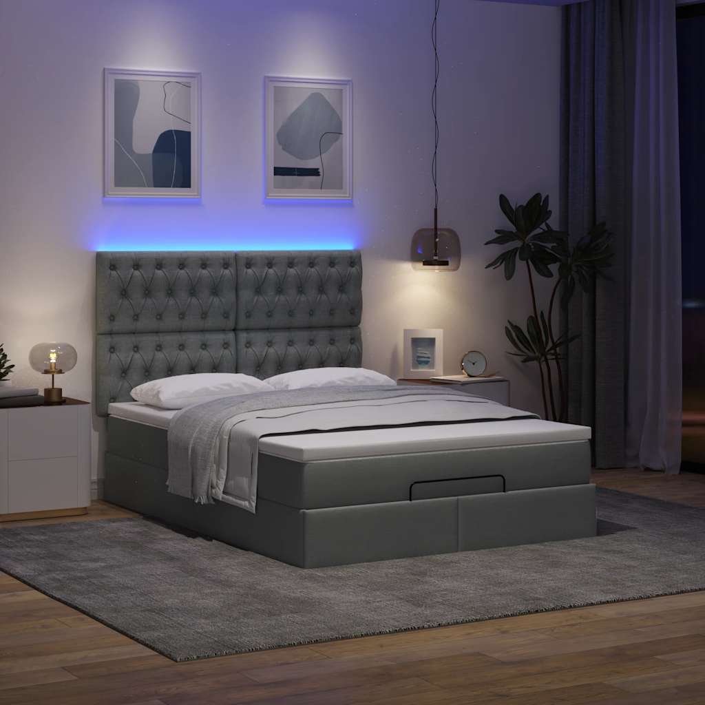 Ottoman bed frame with mattress, grey, 140x200cm, fabric