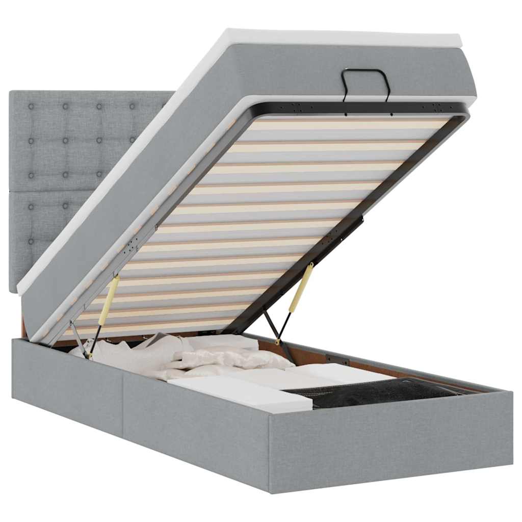 Osmanų lova su čiužiniu ir LED šviesiai pilkas 90x200cm audinys