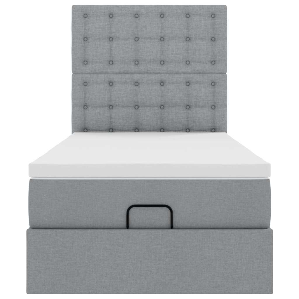 Osmanų lova su čiužiniu ir LED šviesiai pilkas 90x200cm audinys