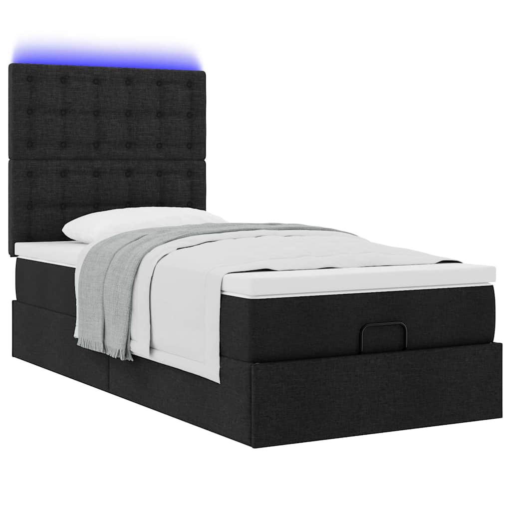 Ottoman bed frame with mattress, black, 90x200cm, fabric