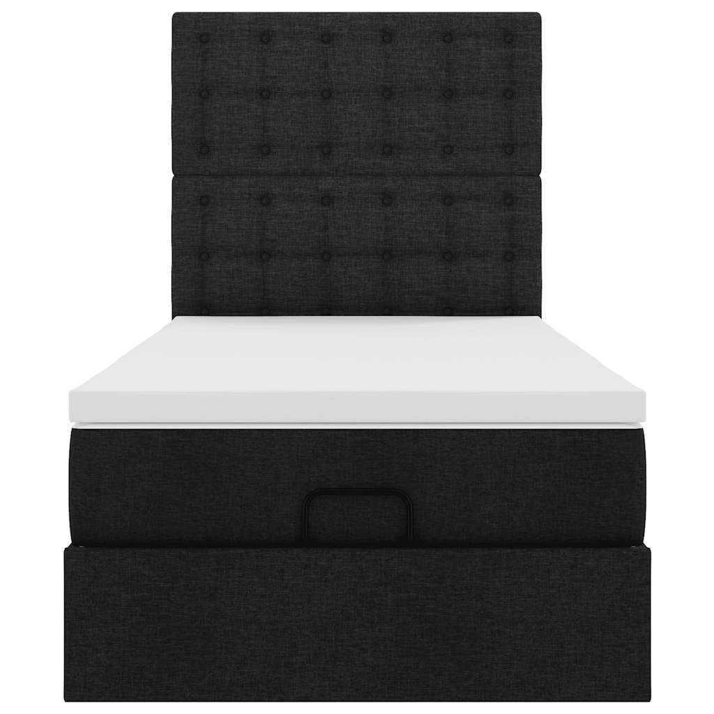 Ottoman bed frame with mattress, black, 90x200cm, fabric