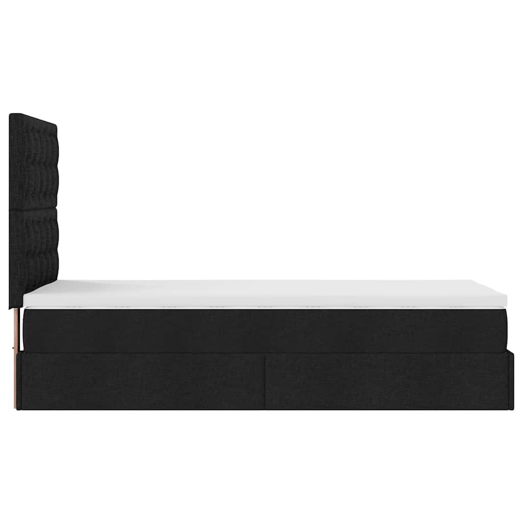 Ottoman bed frame with mattress, black, 90x200cm, fabric
