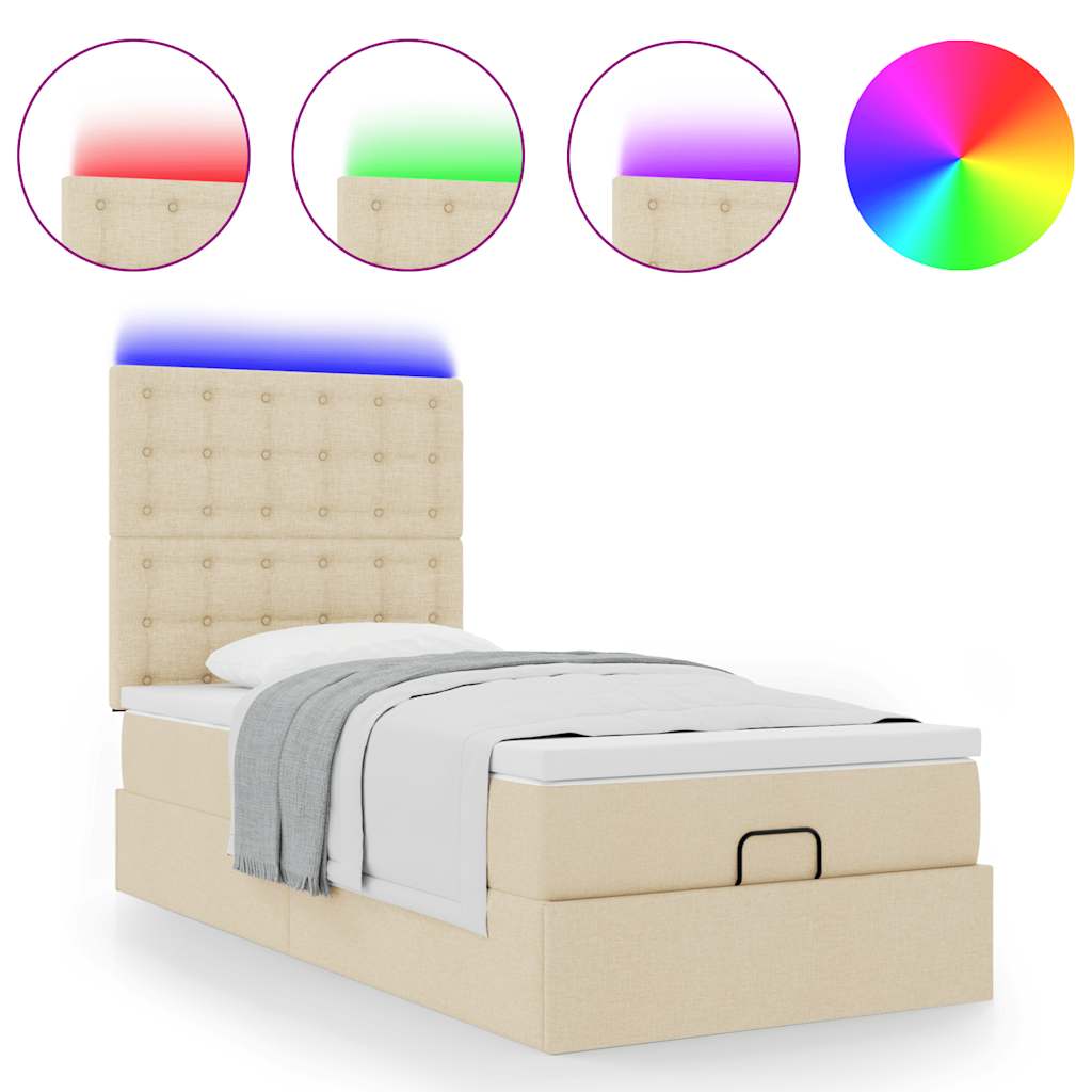 Ottoman bed frame with mattress, cream, 90x200cm, fabric