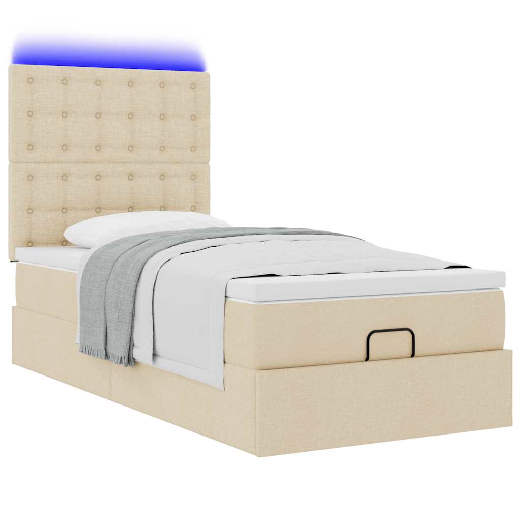Ottoman bed frame with mattress, cream, 90x200cm, fabric