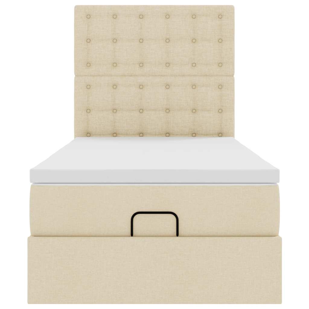 Ottoman bed frame with mattress, cream, 90x200cm, fabric