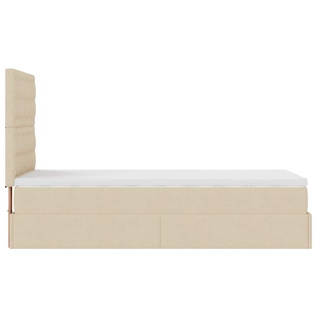 Ottoman bed frame with mattress, cream, 90x200cm, fabric