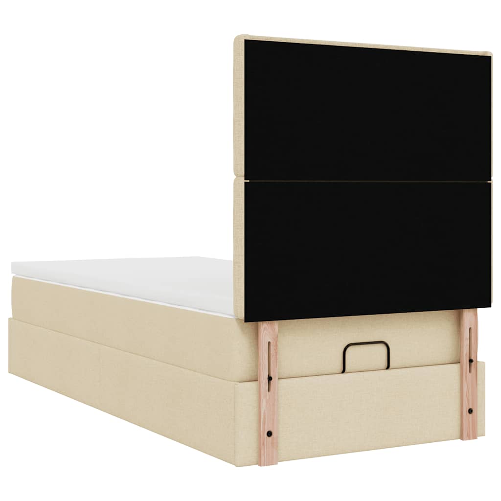 Ottoman bed frame with mattress, cream, 90x200cm, fabric