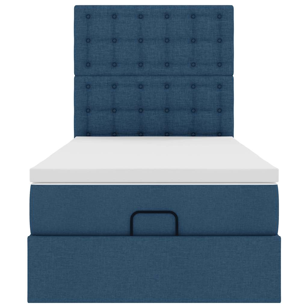Ottoman bed frame with mattress, blue, 90x200cm, fabric