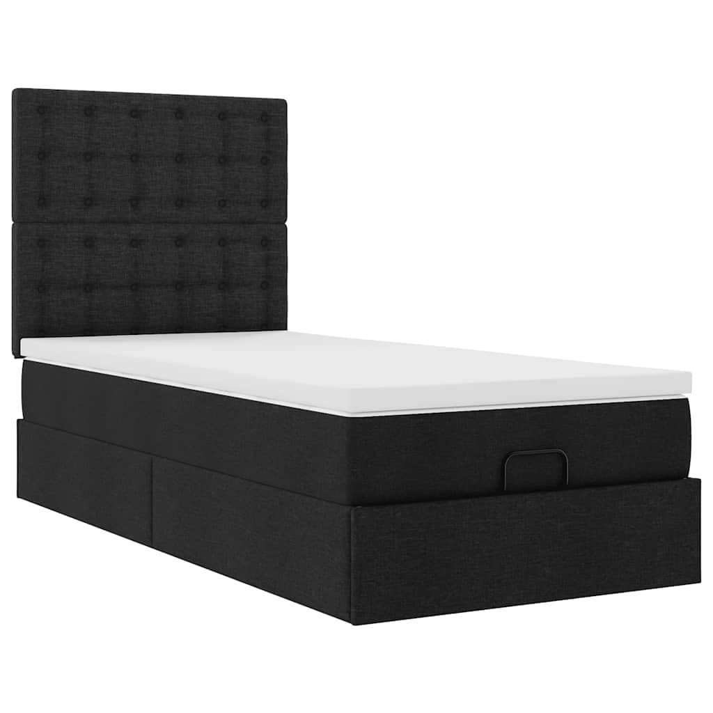 Ottoman bed frame with mattress, black, 100x200cm, fabric