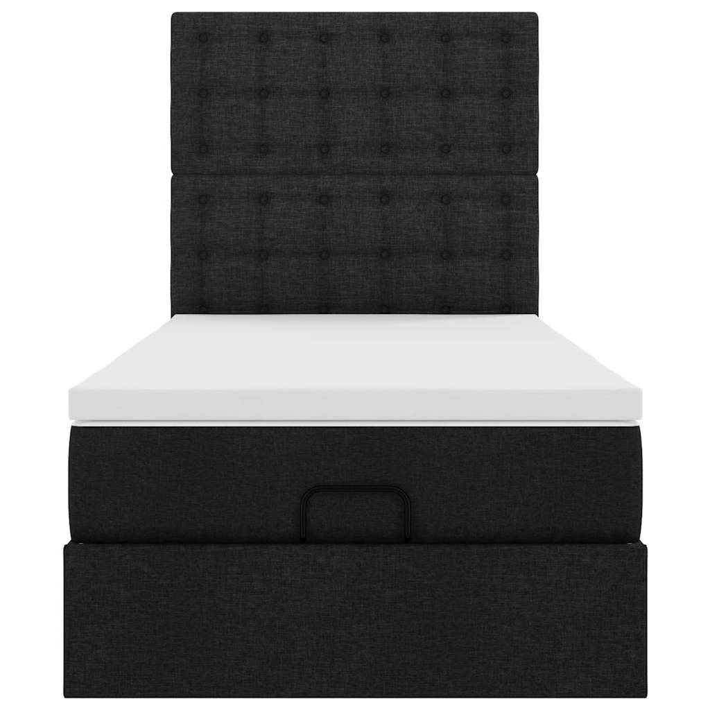 Ottoman bed frame with mattress, black, 100x200cm, fabric