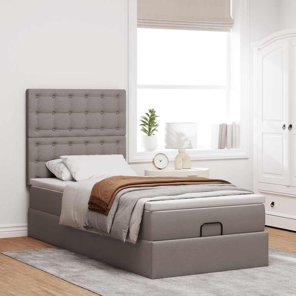 Osmaņu gultas rāmis ar matraci, taupe, 100x200cm, audums