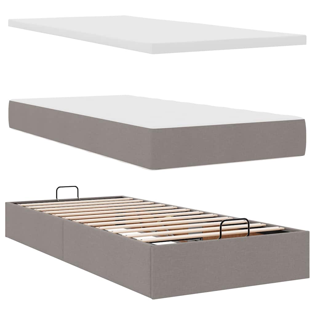 Osmaņu gultas rāmis ar matraci, taupe, 100x200cm, audums