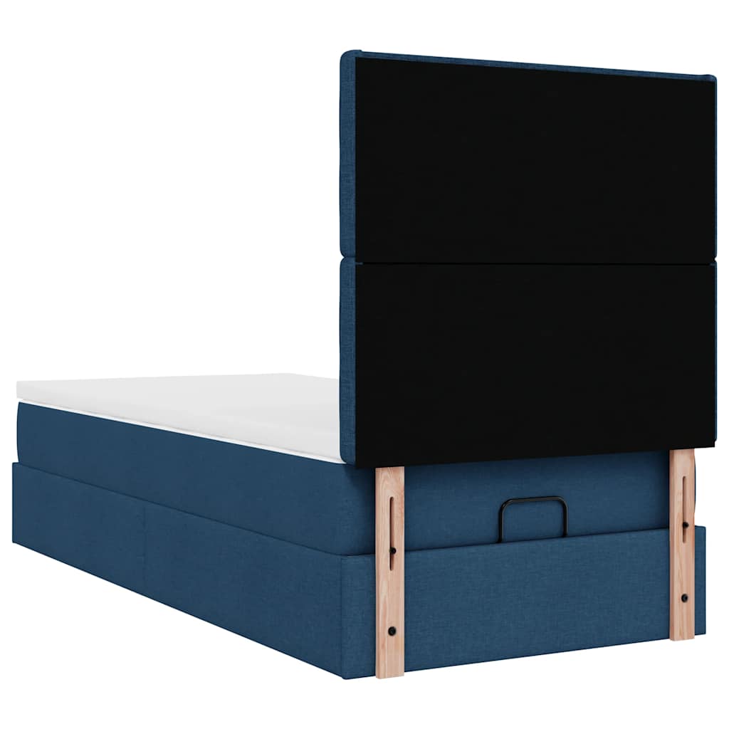 Ottoman bed frame with mattress, blue, 100x200cm, fabric