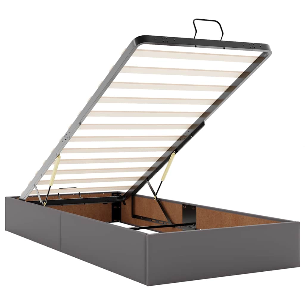Otomāņu gulta ar matračiem un LED, pelēka, 160x200cm, mākslīgā āda
