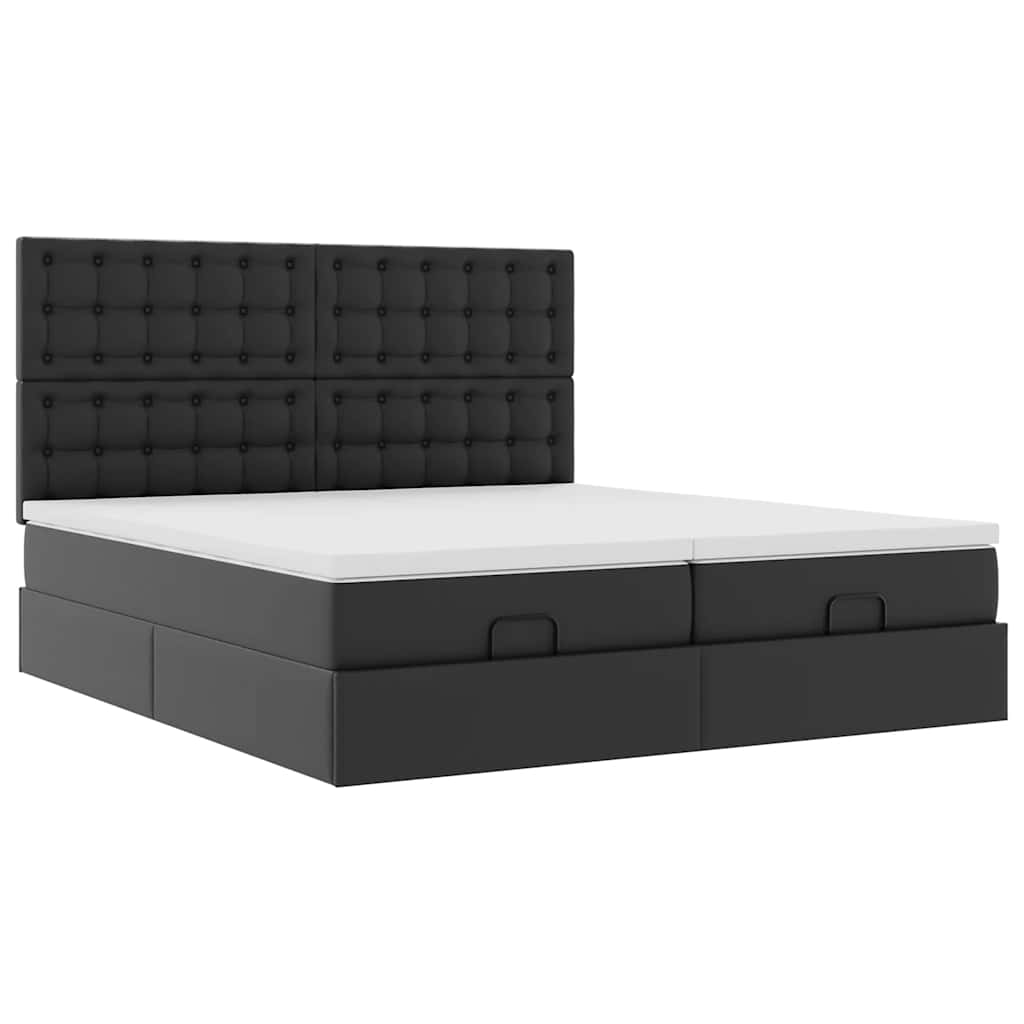 Ottoman bed frame with mattresses, black, 180x200cm, artificial leather