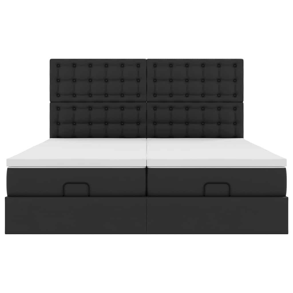 Ottoman bed frame with mattresses, black, 180x200cm, artificial leather