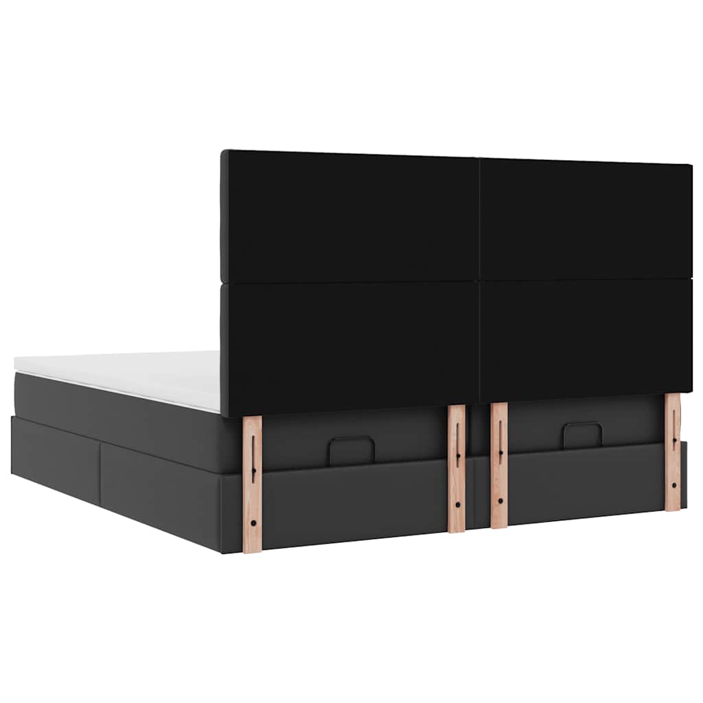 Ottoman bed frame with mattresses, black, 180x200cm, artificial leather
