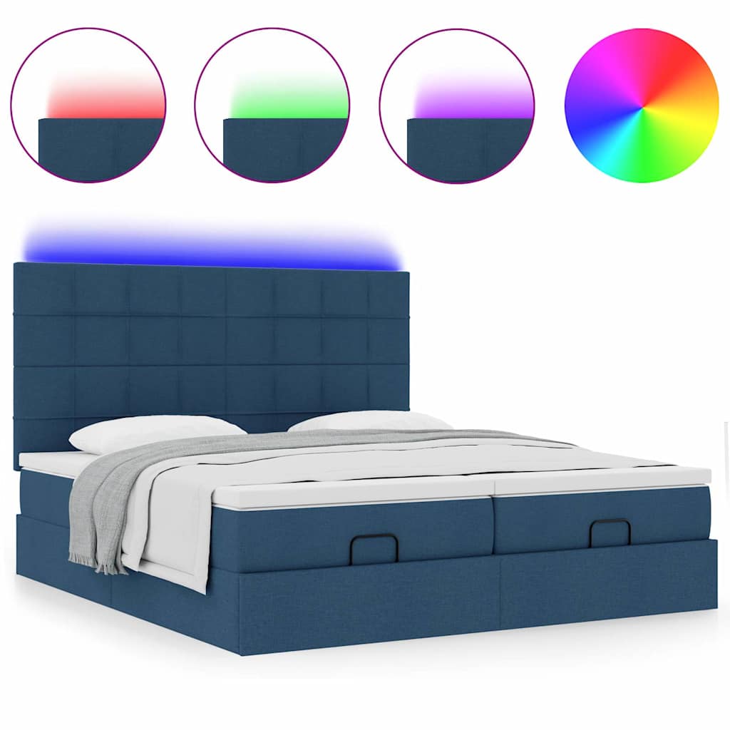 Ottoman bed frame with mattresses, blue, 180x200cm, fabric