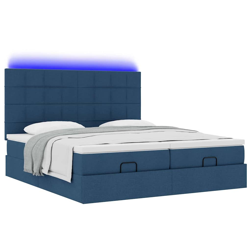 Ottoman bed frame with mattresses, blue, 180x200cm, fabric