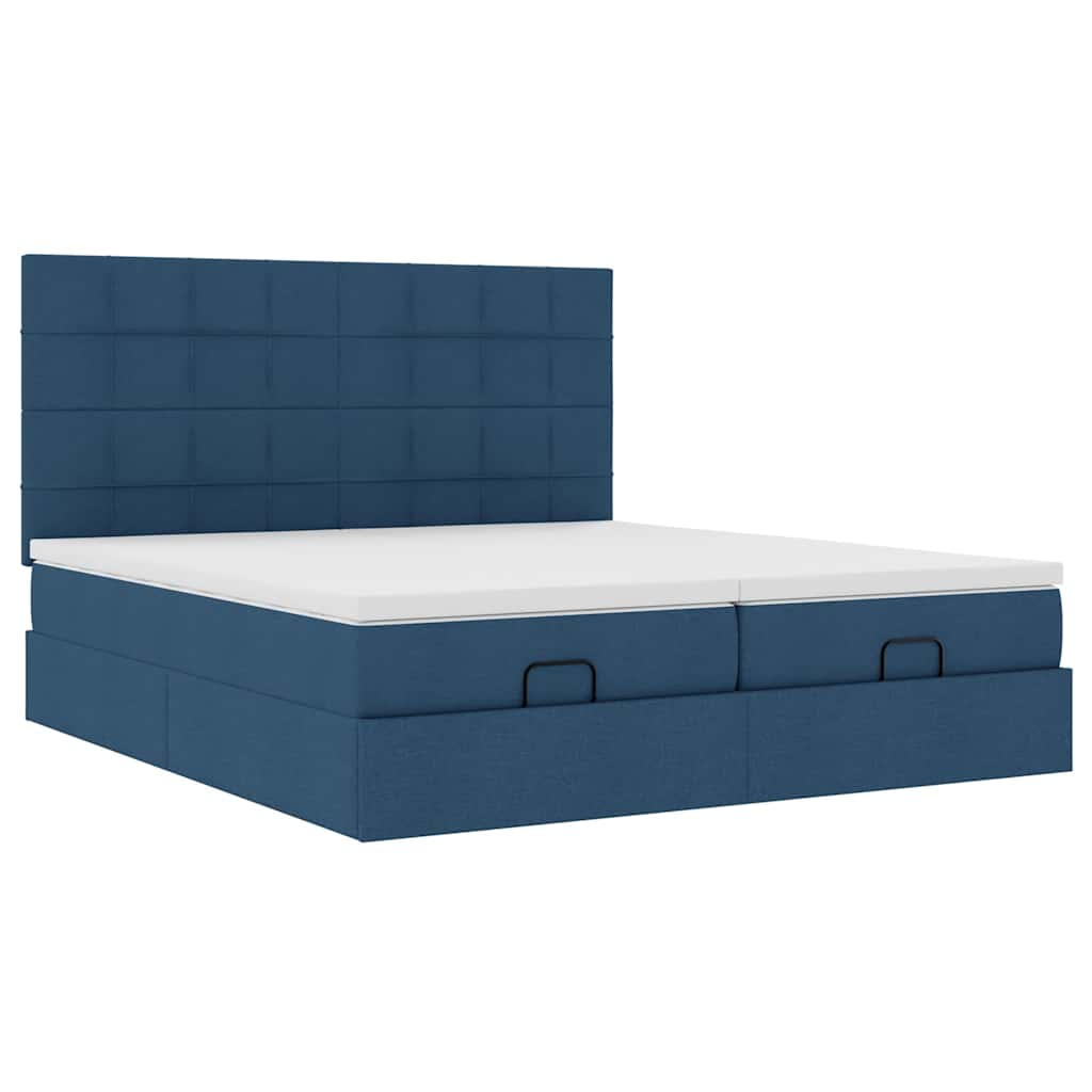 Ottoman bed frame with mattresses, blue, 180x200cm, fabric