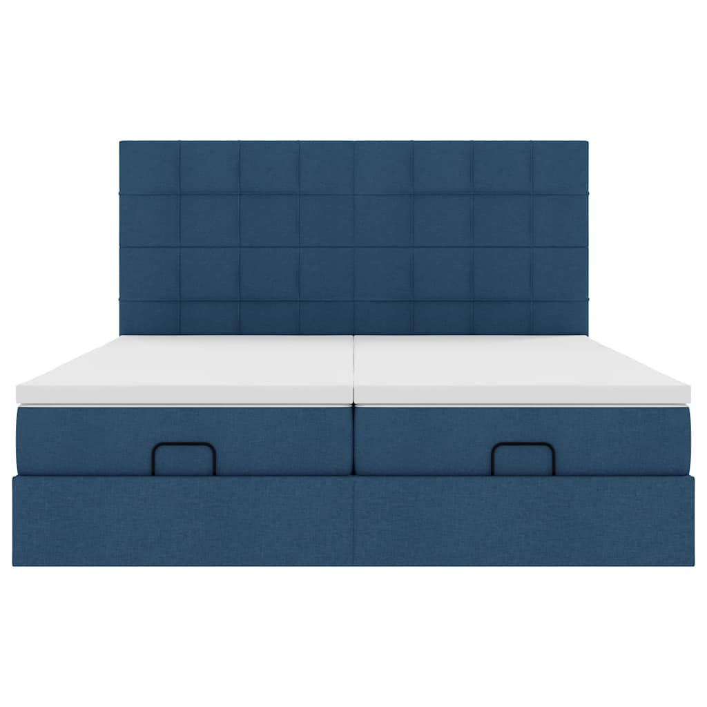 Ottoman bed frame with mattresses, blue, 180x200cm, fabric