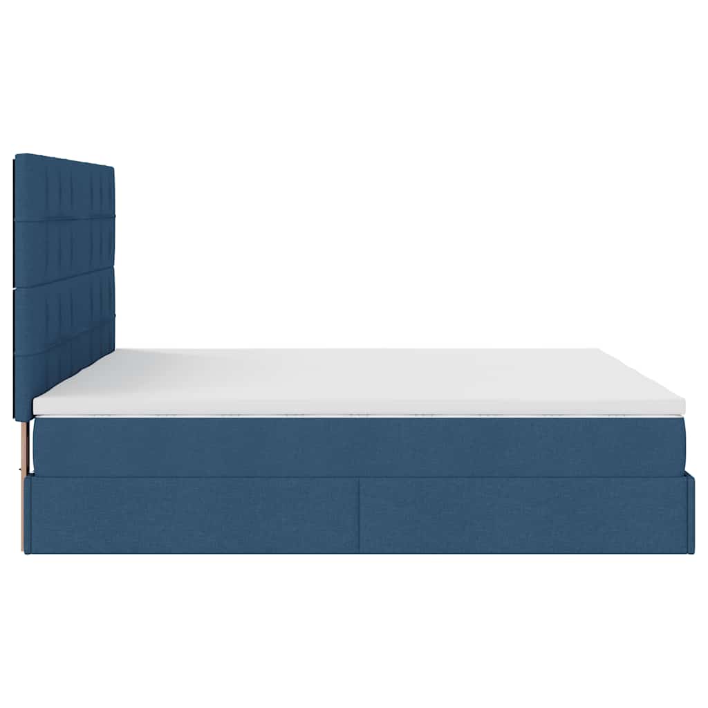 Ottoman bed frame with mattresses, blue, 180x200cm, fabric