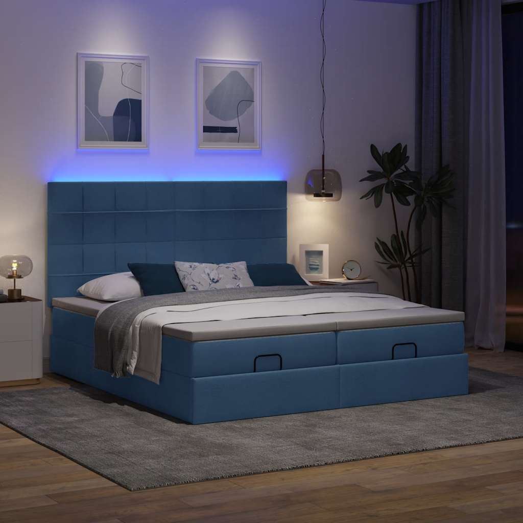 Ottoman bed frame with mattresses, blue, 180x200cm, fabric