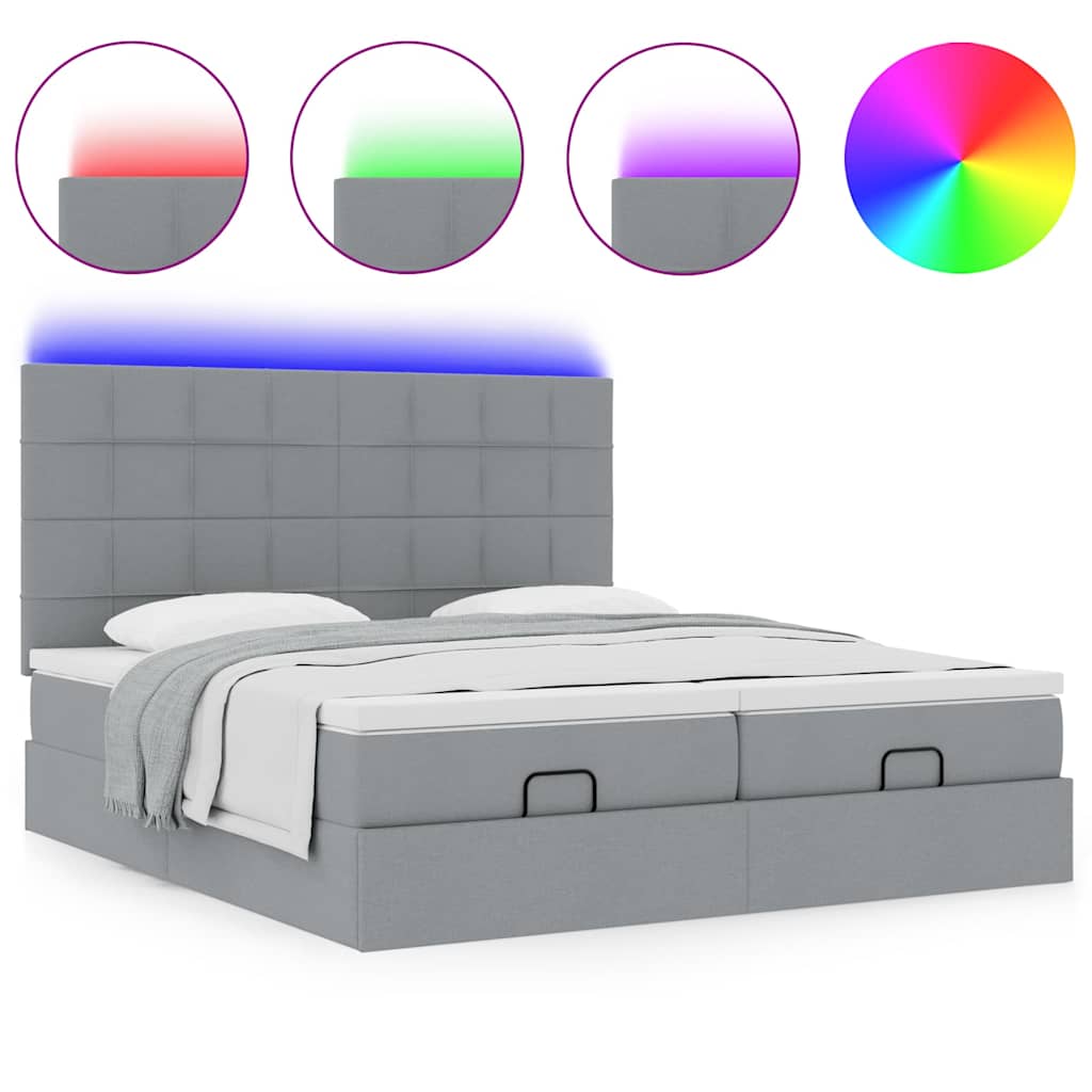 Ottoman bed frame with mattresses, gray, 200x200cm, fabric