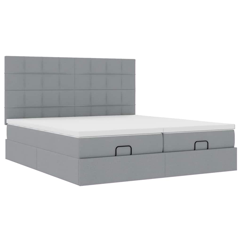 Ottoman bed frame with mattresses, gray, 200x200cm, fabric