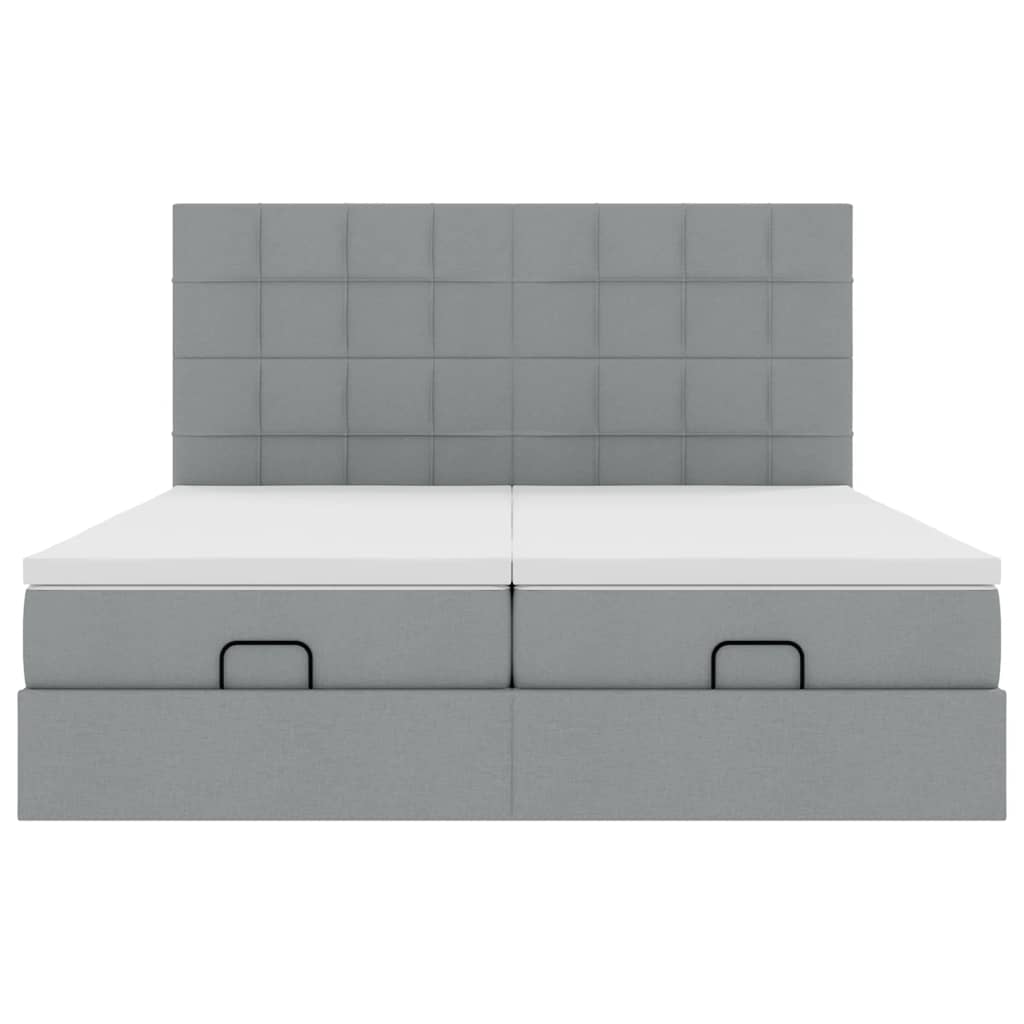 Ottoman bed frame with mattresses, gray, 200x200cm, fabric
